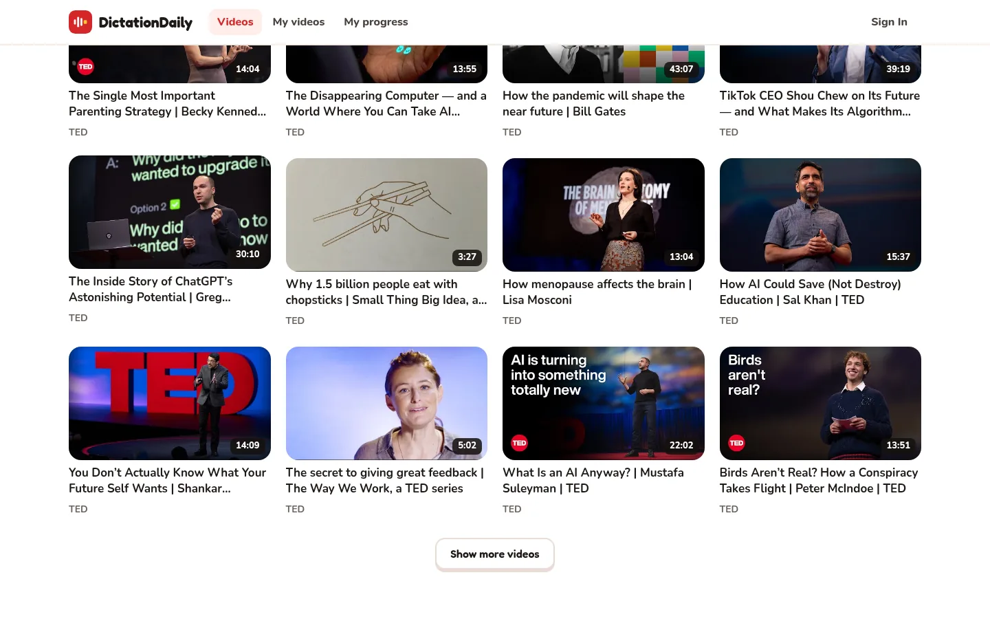 The Show more videos button under the video list